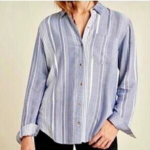 Maeve By Anthropology Striped Button Down Shirt Women’s S Blue Gray Long Sleeve